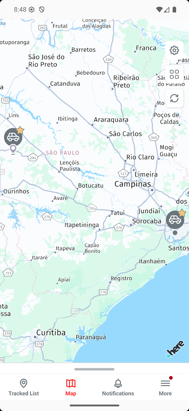 Tela do app — Vários veículos na mesma conta