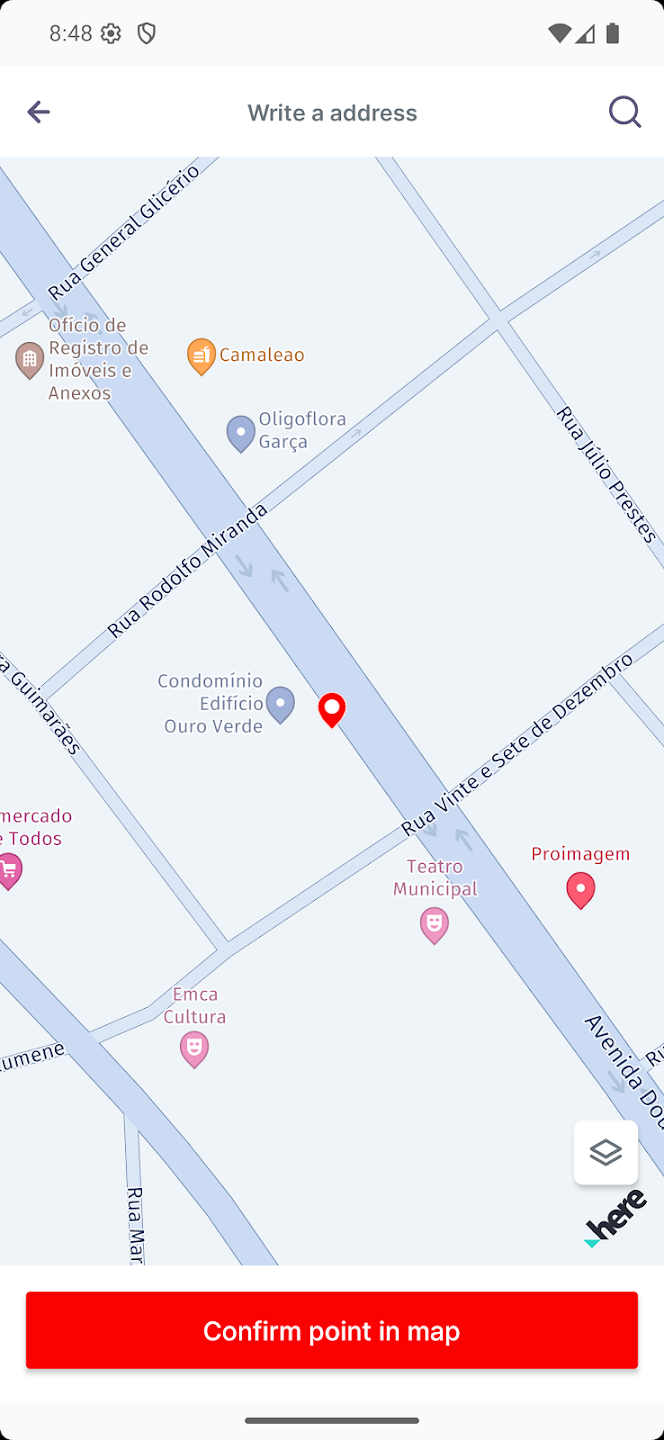 Tela do app — Histórico de rotas